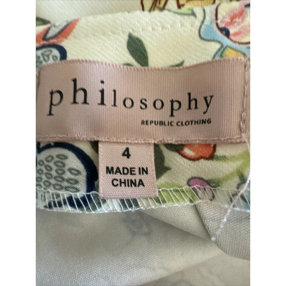 Philosophy Cream Floral Print Knee Length Skirt Women Size 4 Back Zip &‎ Elastic